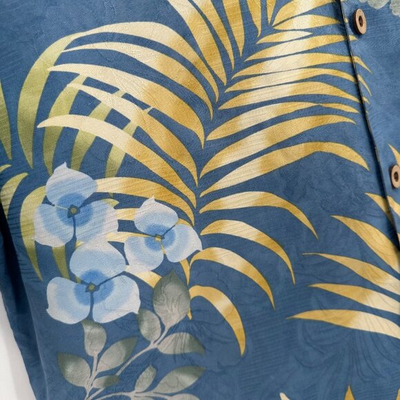Tommy Bahama Mens Silk Blue Tropical Floral Short Sleeve Button-Down Shirt S - Picture 5 of 12